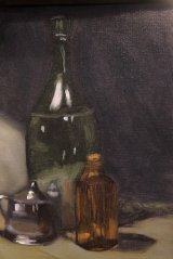 Green Bottle and Steel Sugarpot