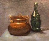 Copper Bowl and Green Bottle