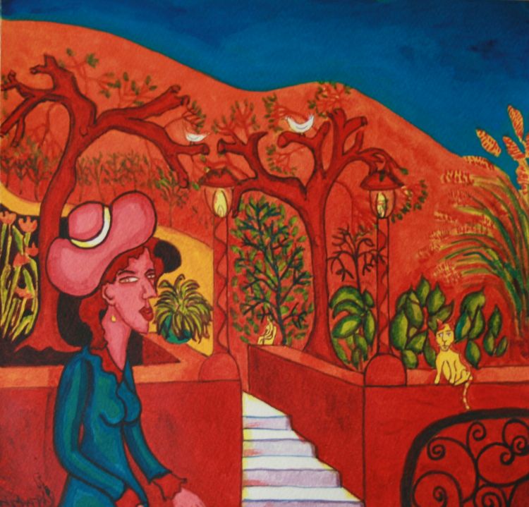 woman & cat In Orange Garden