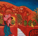 woman & cat In Orange Garden