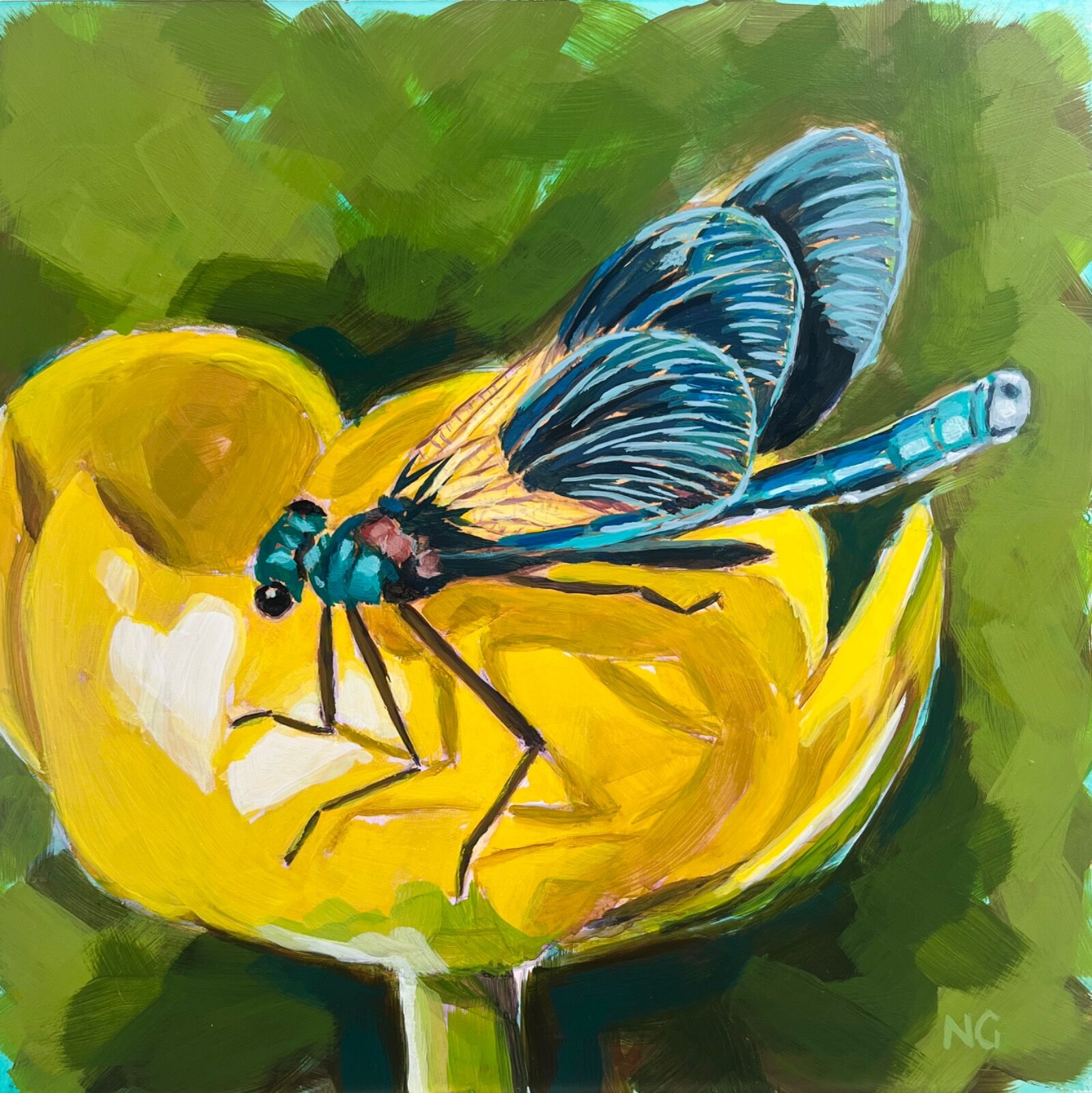 Demoiselle: Shining Blue (Damselfly) 8"x8"