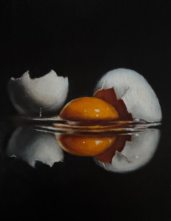 Oil painting of broken egg