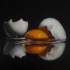 Oil painting of broken egg