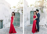 asian engagement photo session in santorini
