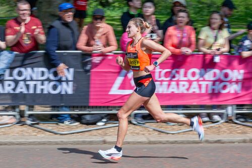 Rose Harvey at London Marathon 2025. Photographer: Gabriel Laloiu