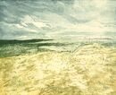 Beach Habitat Seascape with sand dunes in the foreground and headands in the background