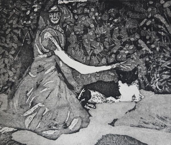 black and white girl stroking a cat in the garden