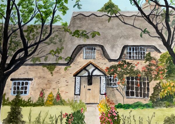 Thatched cottage, Exton, watercolour by Barbara Bath