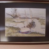 1881 the Ramsgate lifeboat floats a line to The Indian Chief aground on Long Sand, after Mark Myers RSMA. Mark Myers is a Past-President of the Royal Society of Marine Artists.