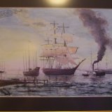 Cutty Sark leaving Shanghai under tow on the early tide 1870, after J.S. Dews . The clipper carried 1,450 tons of tea to London in eight round trips a year.