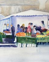 JULY 2020 - Oakham Market, watercolour by Theresa Dewar