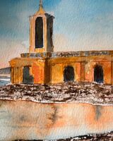 Normanton Church from the south east, watercolour by David Burley