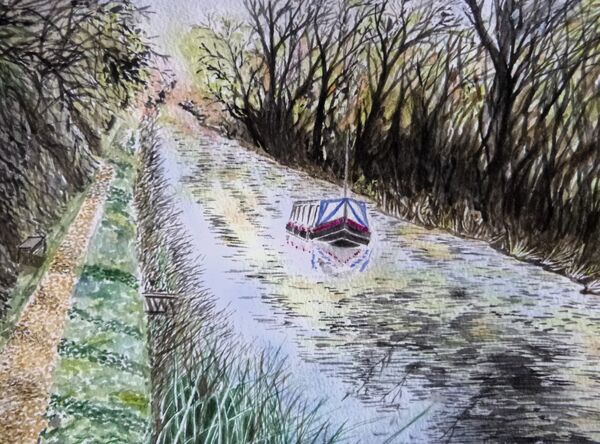 Oakham Canal in its Heyday, watercolour by Wendy Munro