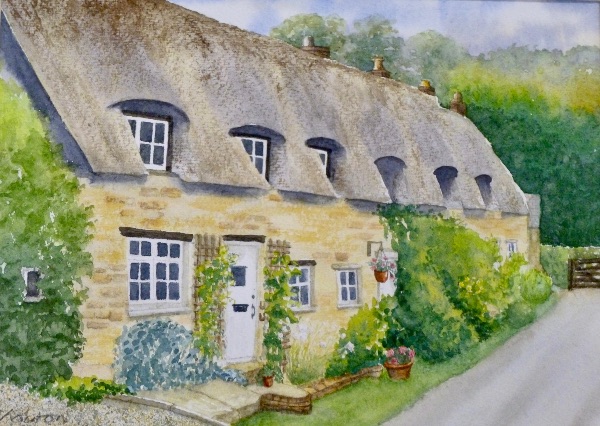 AUGUST Pudding Bag Lane, Exton. Watercolour by Carol Kirton