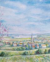 13. View of Oakham from Mill Hill (JANUARY 2022). Natallia Kuzmiankova. Watercolour
