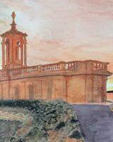 Midsummer sunset with Normanton Church, watercolour by Bruce Allison