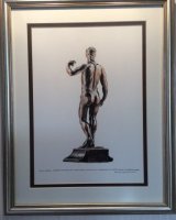 Watercolour of a sculpture in limewood 18" high of Julius Caesar, on a walnut base, by Giambologna (Giovanni of Boulogne in Flanders) circa 1551, a Medici court sculptor in Rome