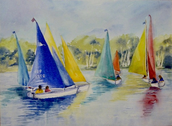 JULY Colourful Sails. Watercolour by Theresa Dewar