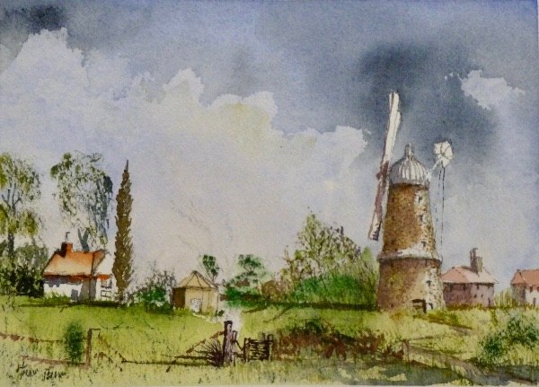 MAY Whissendine Mill. Watercolour by Trevor Brown