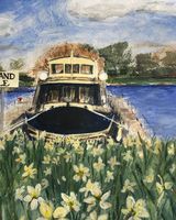1. The Rutland Belle moored at Whitwell (MARCH). Janine Atkins. Acrylic