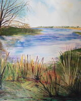 14. A View from Hambleton Peninsular (FEBRUARY). Nicola Devas. Watercolour and Pastel