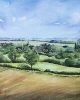 21. Hilltop View of Langham Village (APRIL). Theresa Dewar. Watercolour