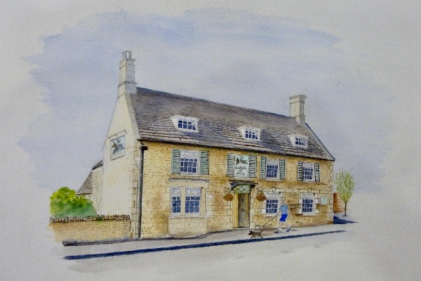 OCTOBER The Fox, North Luffenham. Watercolour by Wendy Munro