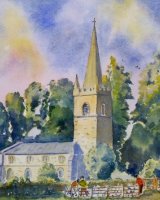 SEPTEMBER Egleton Church. Watercolour by David Thompson
