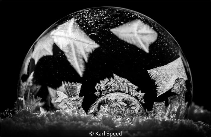Ice Crystals Forming Within A Frozen Bubble
