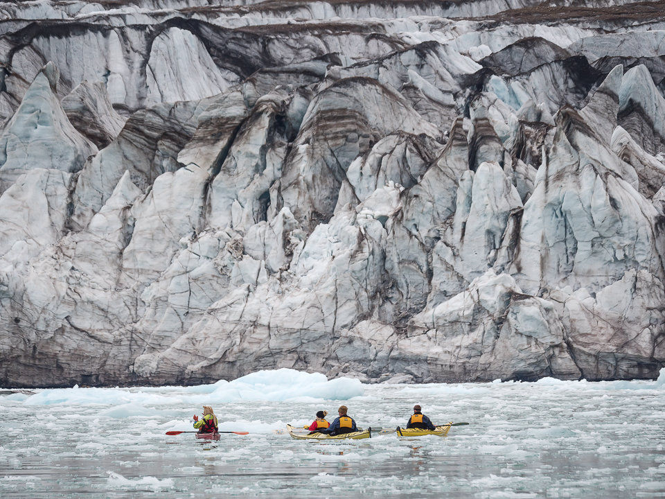 Kayakers at 14th July Glacier