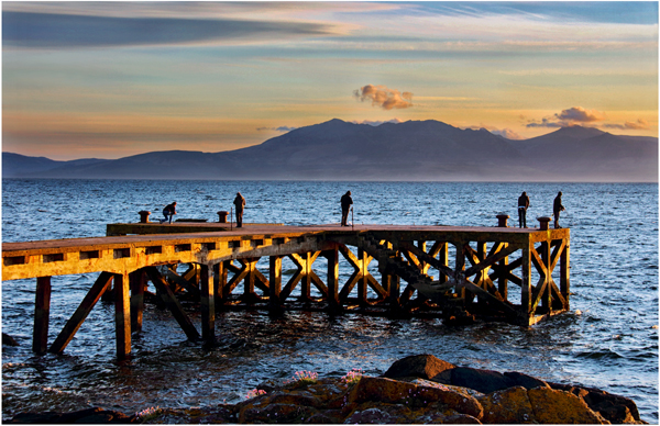 Fishing at sunset, Portencross