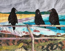 Three craws sat upon a railing