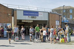 Passengers outside Highbury & Islington Station