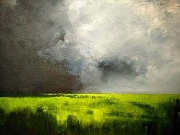 Acrylic Landscape Painting of Stormy Skies over a marshy landscape on the Isle Of Sheppey