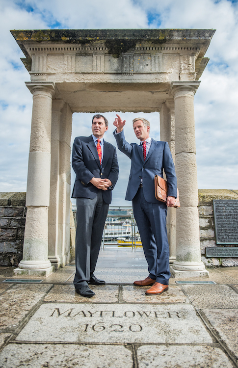 Mayflower 400 Committee Chief Executive Charles Hackett (r) with Parliamentary Under Secretary of State for Arts, Heritage and Tourism John Glen.