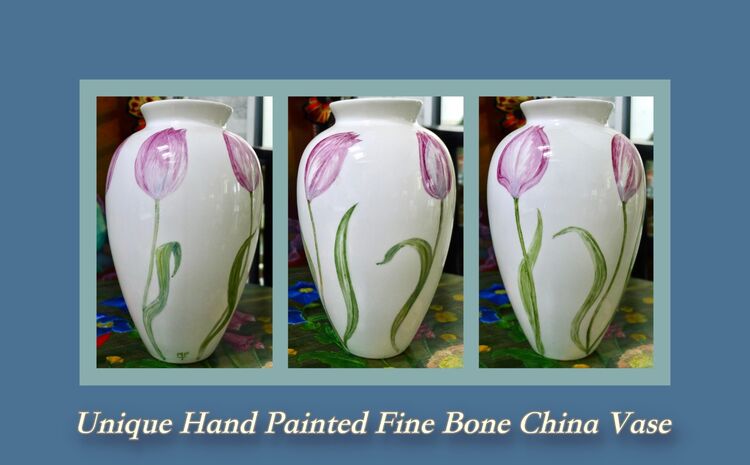 Three side views of Hand Painted china vase Height 24cm.