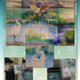 Hand Painted Tile Mural "Little Egrets" with Details