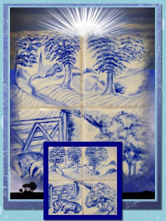 "Two Badgers" Hand Painted Tile Backsplash. £119.99 Inc P&P