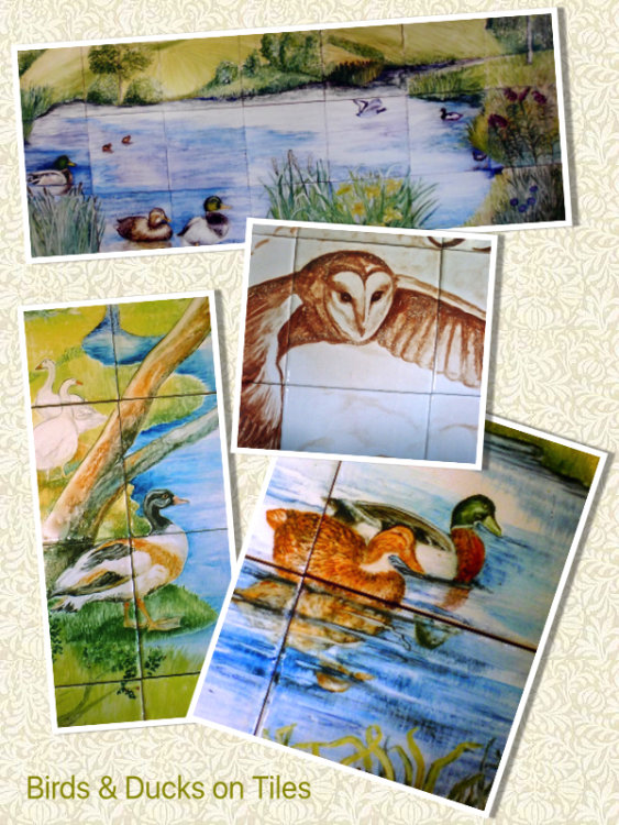 Ducks & Geese on Hand Painted Tiles.