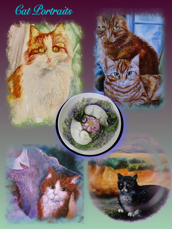 Cat Portraits onto Canvas, China and Pastel Paper