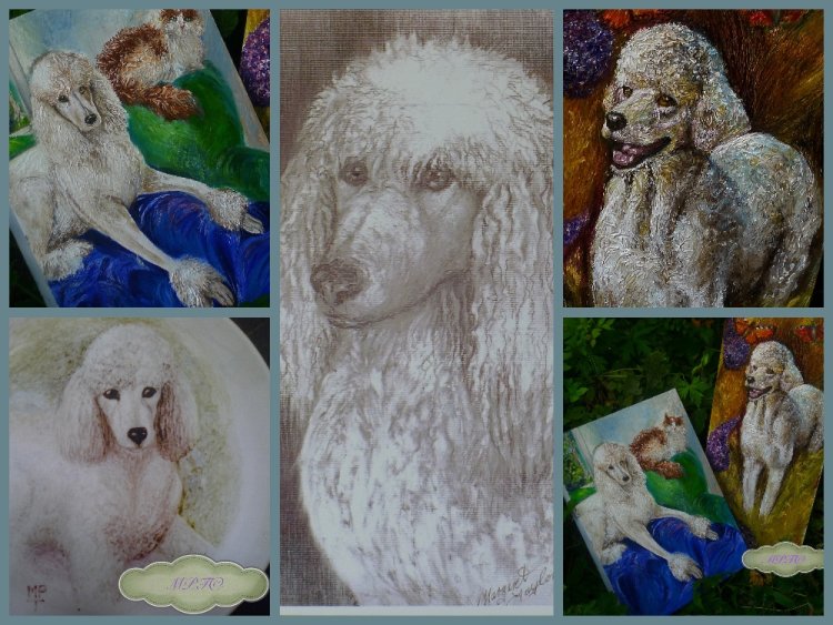 Paintings, Drawings & Painted Plates of Standard Poodles.