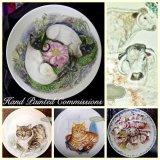 Cats and Cattle Hand Painted China Bowls.