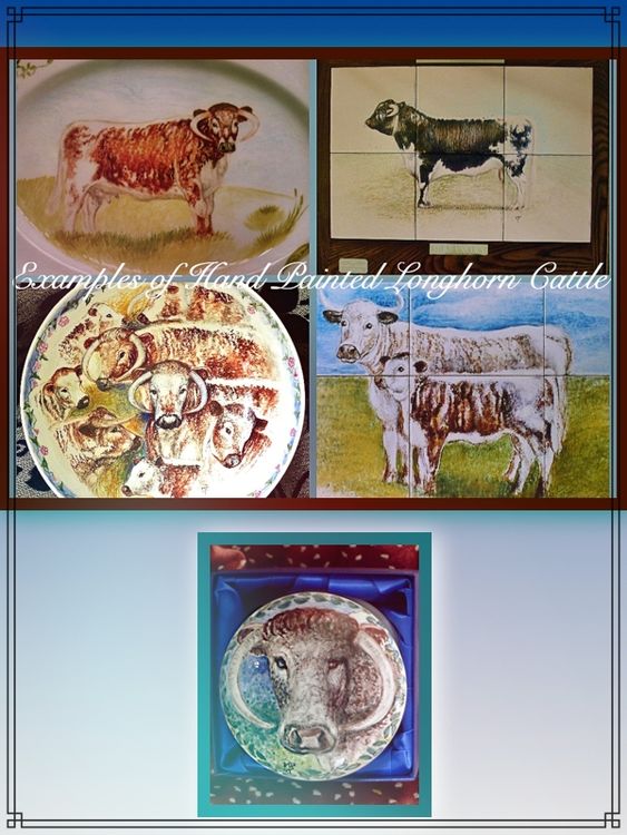 Longhorn Trophy, Plate, Tiles & Trinket Box. Commissions.