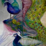 Peacocks on Tiles (Large Panel) Sold.