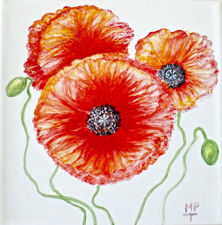Three Poppies Tile Picture. This is the original design used in a Tile Backsplash.