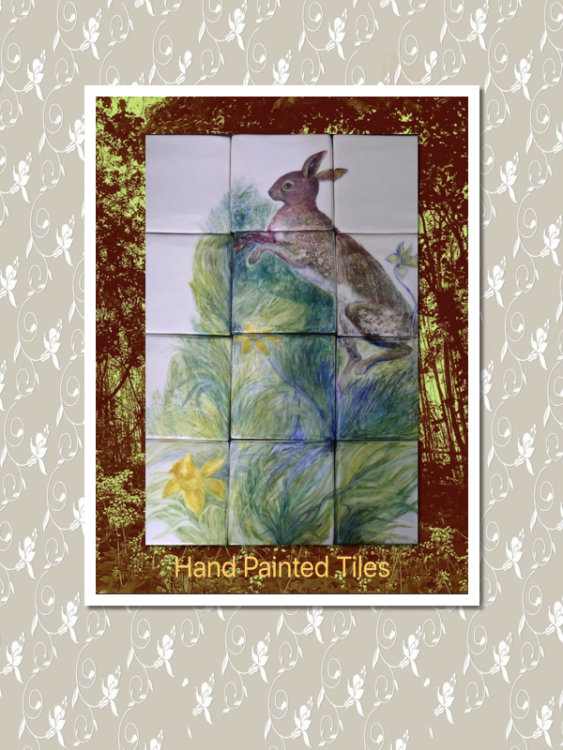 "Leaping Hare" 12 Tile Panel. Sold