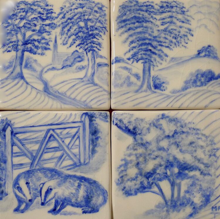 "Two Badgers" Hand Painted Tile Backsplash. £119.99.