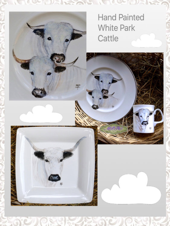 Hand Painted "White Park" on Fine Bone China