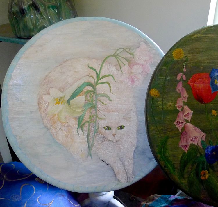 Hand Painted Table with Portrait of Cat
