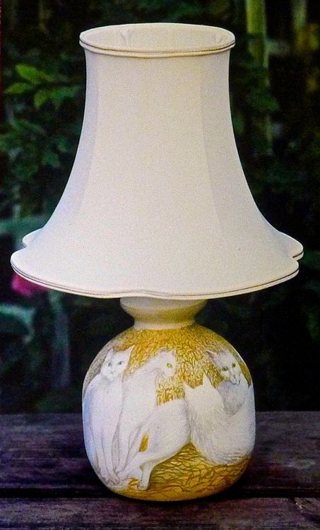 Cats Hand Painted onto Wooden Lamp Base